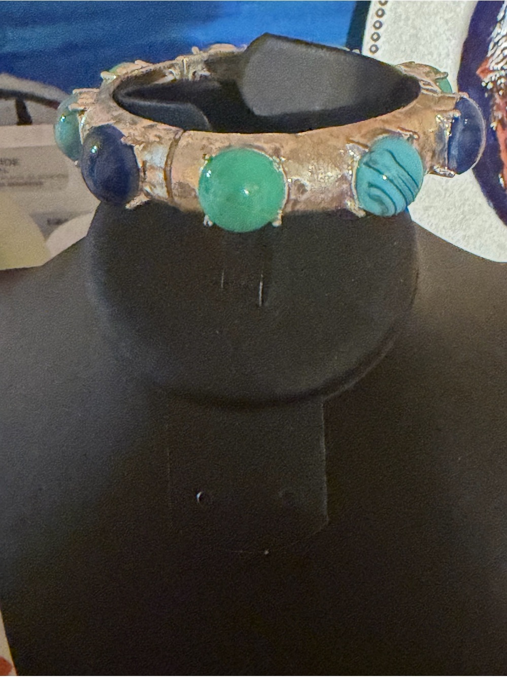 Turquoise and Navy Gemstone Bangle Bracelet - Women Jewelry